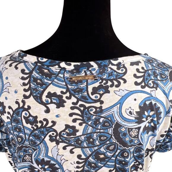 Michael Michael Kors Paisley Cap Sleeve Scoop Neck Top Sz Small Blue White Cream - Picture 3 of 11